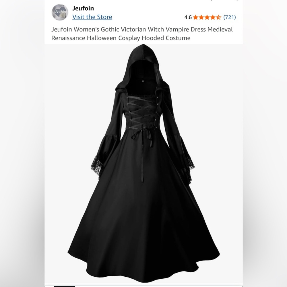 Women's Gothic Witch Vampire Dress - Medieval Halloween Hooded Costume